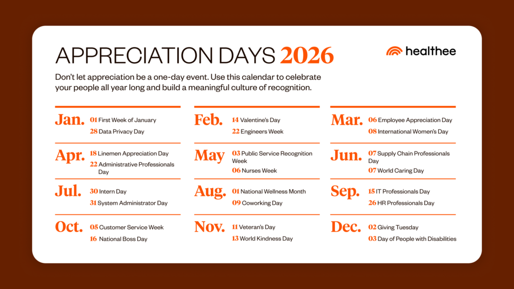 A 2026 calendar of days you can show employee appreciation