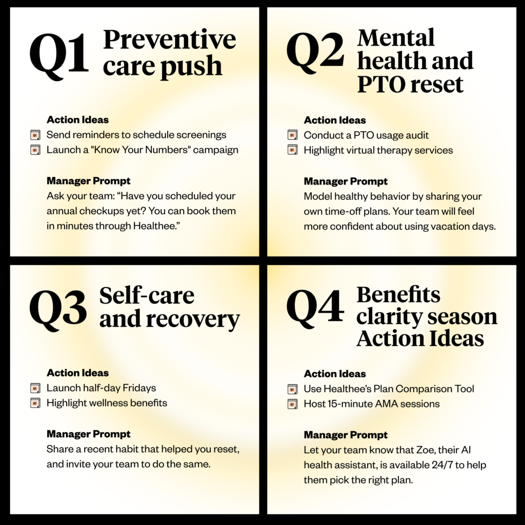 An example employee health management calendar for how you can engage with your team about their health