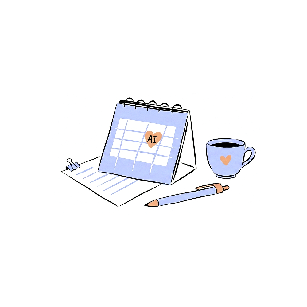 An illustration of a benefits advisors' small desk calendar with "AI" highlighted on one of the dates